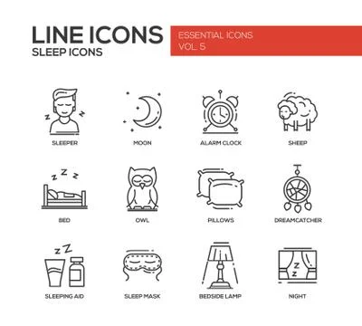 Sleeping - line design icons set Stock Illustration