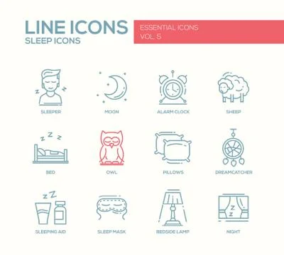 Sleeping - line design icons set Illustrazione stock