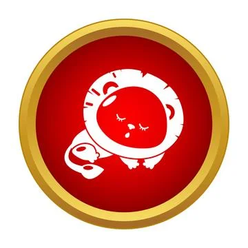 Sleeping lion cub head design on red button 스톡 일러스트