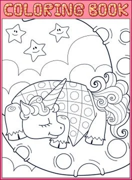 Sleeping little unicorn from fairy tale on the moon Illustrazione stock