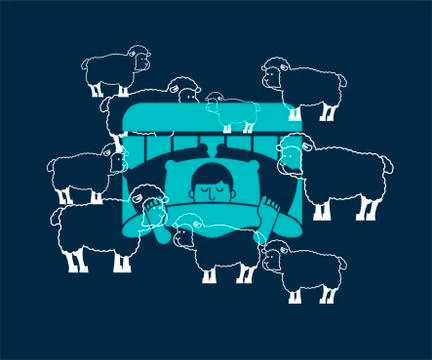 Sleeping man and sheep. Guy in bed asleep. sleeper male. Vector illustration Stock Illustration