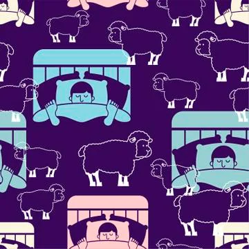 Sleeping man and sheep pattern seamless. Guy in bed asleep ornament. sleeper  Illustrazione stock