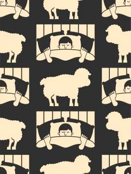 Sleeping man and sheep pattern seamless. Guy in bed asleep ornament. sleeper  Stock Illustration