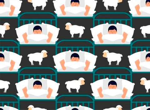 Sleeping man and sheep pattern seamless. Guy in bed asleep ornament. sleeper  Stock Illustration