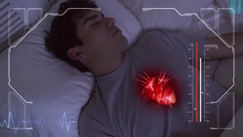 Sleeping Man with Heartbeat Graphics Vidéo 74387337