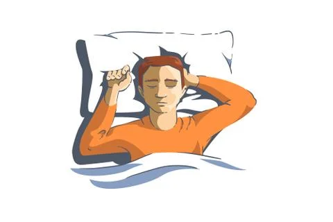 Sleeping man lying on pillow and dreaming at night Stock Illustration