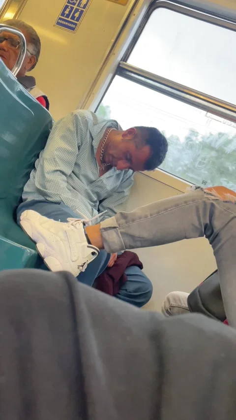 Sleeping Man on Train Falls Out of His Chair, Ecatepec, Estado de Mexico, Mexico Stock Footage 243227695