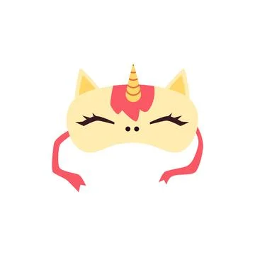 Sleeping mask with strings and unicorn face, flat vector illustration isolated. Stock Illustration