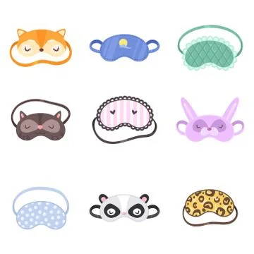 Sleeping masks of different types, colors and shapes vector illustration Stock Illustration