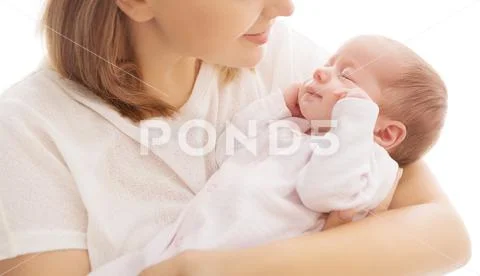 Newborn Baby Girl, Sleeping New Born Kid in White, Beautiful