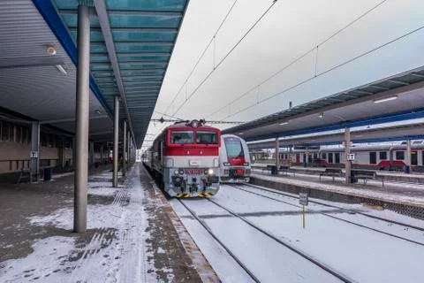 Sleeping night train on end of long way in Presov Stock Photos