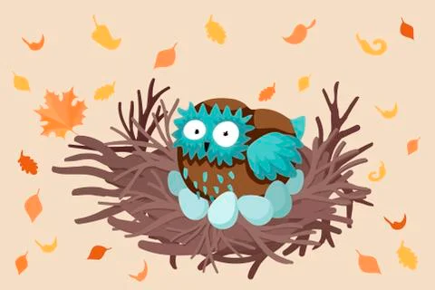 Sleeping owl in nest. Vector cartoon illustration Stock Illustration