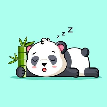 Sleeping Panda Bear Napping with Bamboo Vector Illustration Kawaii Animal Stock Illustration
