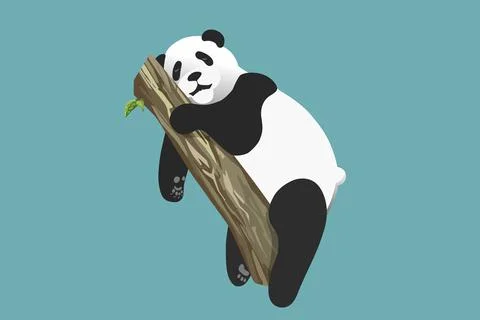 Sleeping panda hugs a tree 스톡 일러스트