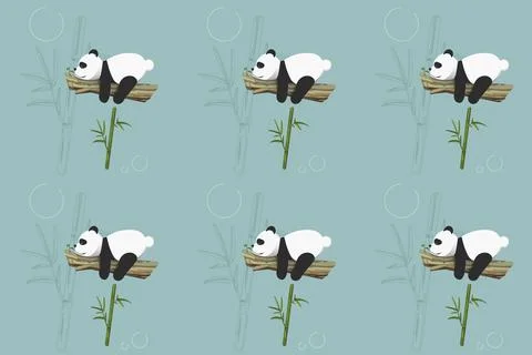Sleeping panda pattern with bamboo 스톡 일러스트