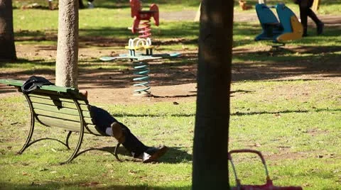 Sleeping at park Stock Footage 8925078