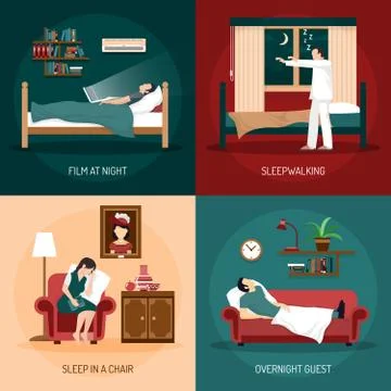 Sleeping Poses 2x2 Design Concept Stock Illustration