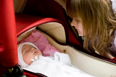 Sleeping in pram Stock Photos