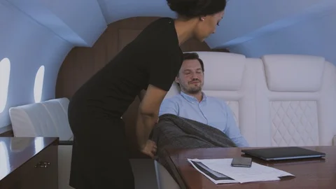 Sleeping at private jet. Stock Footage 112054334
