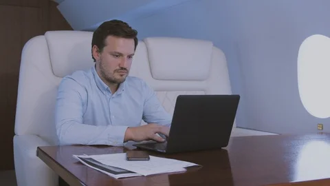 Sleeping at private jet. 스톡 동영상 113497656