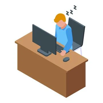 Sleeping programmer icon isometric vector. Home work Stock-Illustration