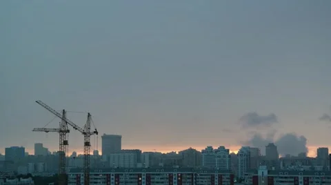 Sleeping quarters with construction cranes Stock Footage 41570112