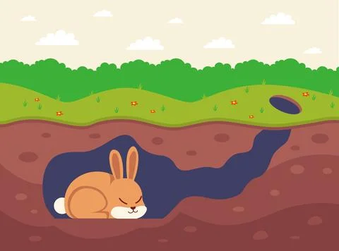 A sleeping rabbit sleeps in a hole. Stock Illustration