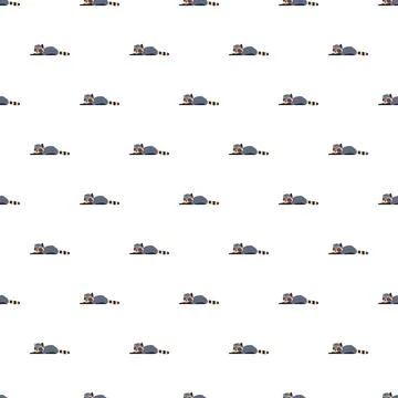 Sleeping raccoons repeating pattern on white background Stock Illustration