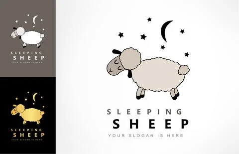 Sleeping sheep and star with moon logo vector. Stock Illustration