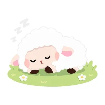 Sleeping sheep cute lamb resting on green grass meadow for nursery decor Stock Illustration