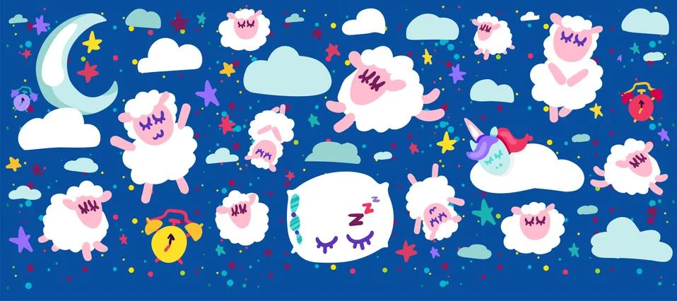 Sleeping sheep vector illustrations set Ilustração Stock