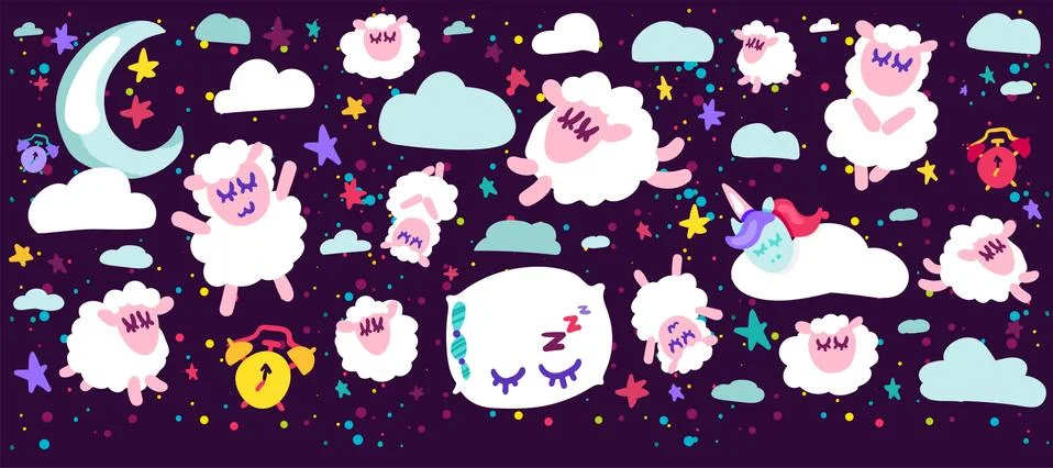 Sleeping sheep vector illustrations set Ilustração Stock