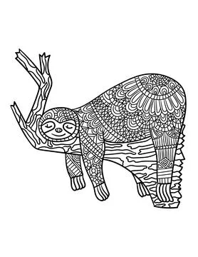 Sleeping Sloth On A Branch Mandala Coloring Pages Stock Illustration