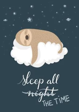 Sleeping sloth poster Stock Illustration