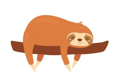 Sleeping sloth on tree branch Illustration