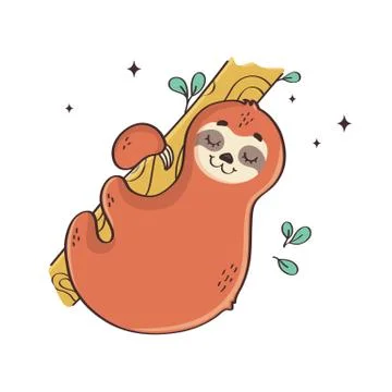 Sleeping sloth. Vector illustration isolated on white background. Stock Illustration
