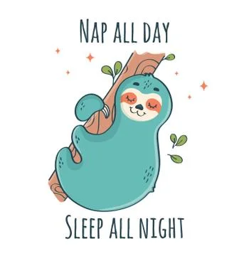 Sleeping sloth. Vector illustration isolated on white background. Stock Illustration