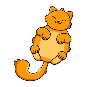 Sleeping smiling ginger cat on a blue background. Blue sky and yellow stars Illustration