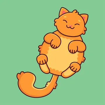 Sleeping smiling ginger cat on a green background. Blue sky and yellow stars Stock Illustration