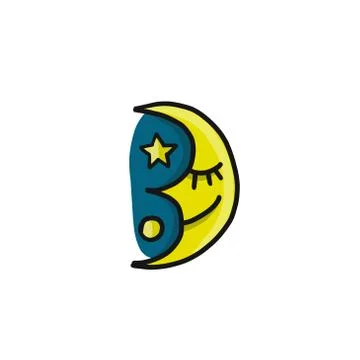 Sleeping smiling moon, character Stock Illustration