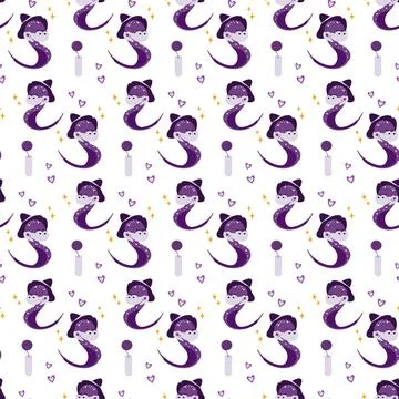 Sleeping snake in witch hat, magic flower in vase with decorative hearts and Ilustração Stock