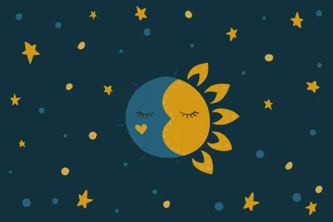 Sleeping sun and moon Illustrazione stock