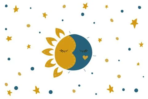 Sleeping sun and moon Stock Illustration