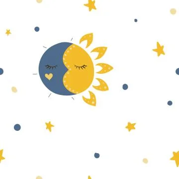 Sleeping sun and moon. Illustrazione stock