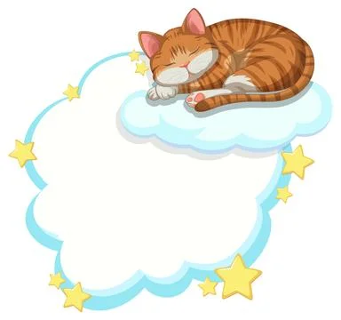 Sleeping Tabby Cat on Cloud with Stars Illustration Stock Illustration