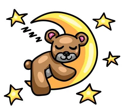 Sleeping Teddy Bear Moon Hug Ilustração Stock