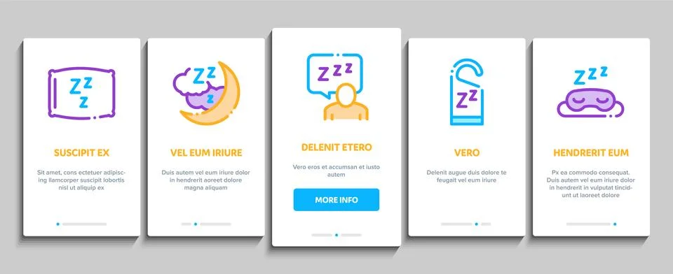 Sleeping Time Devices Onboarding Elements Icons Set Vector Stock Illustration