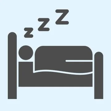 Sleeping time solid icon. Person sleep on bed. Horeca vector design concept Illustrazione stock