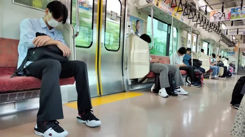 Sleeping in the Train in Japan Stock Footage 246493305