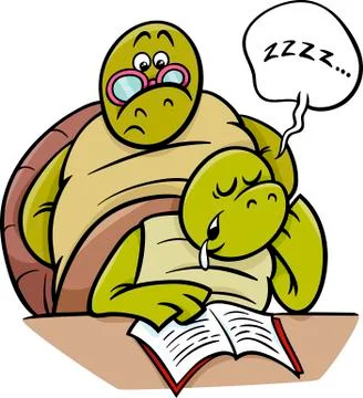 Sleeping turtle on lesson cartoon Stock Illustration